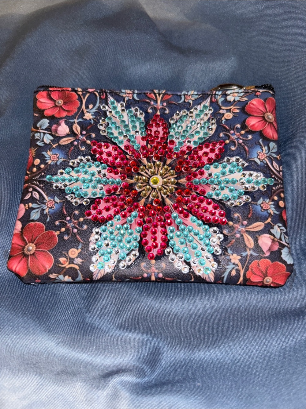 Embellished Floral Accent Zip Pouch - 3x4 - Picture 1 of 5